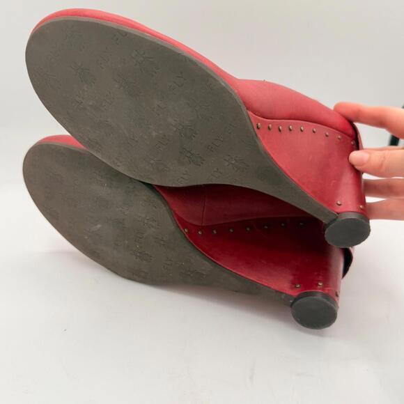 Fly London EU 41 Red Wedge Heel Studded‎ Leather Colorful Classic - Picture 7 of 8